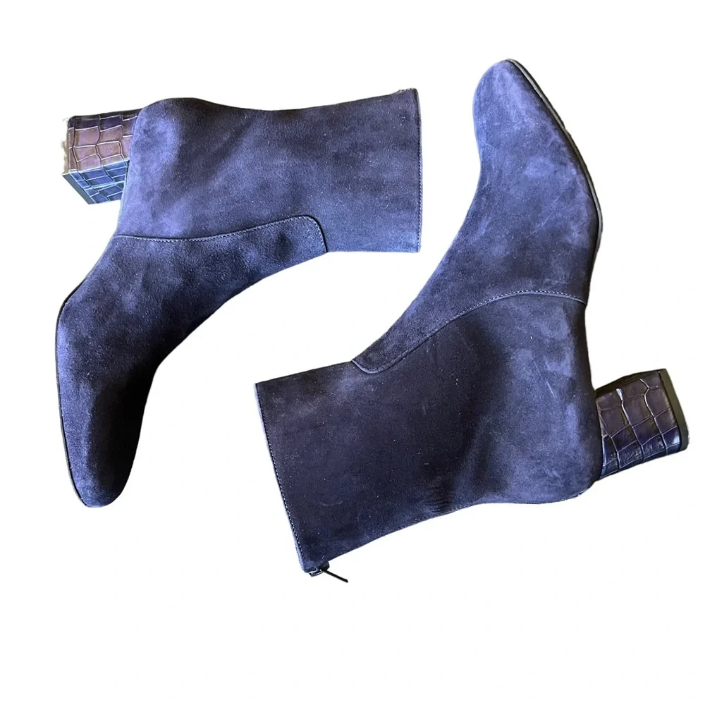 Ron White Odelia Suede Bootie French Navy Croc Heel Women's Size 10 New